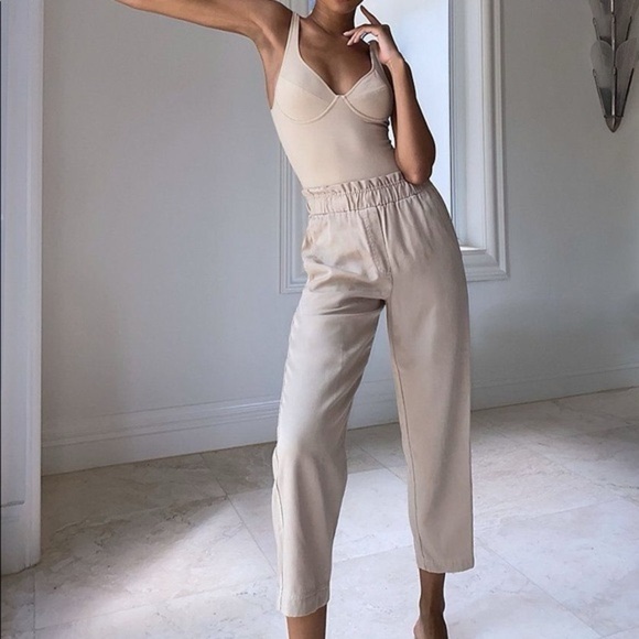 Aritzia The Group Babaton Calipso Paper Bag Beige Trouser Pants Size Medium - Picture 1 of 10